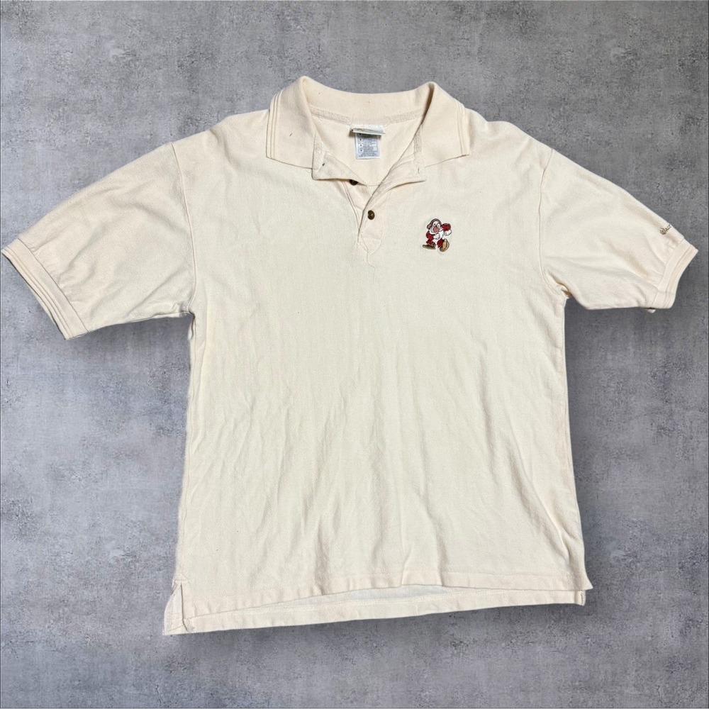 Vintage Disney Polo Shirt Mens Medium Cream Grumpy Dwarf 90s Golf‎ Retro Cotton